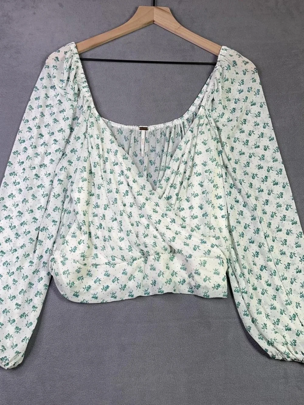Free People Sweetie Pie Floral Sheer mesh Wrap Top green floral